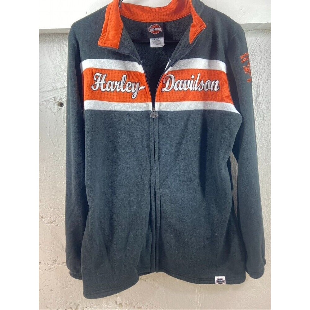 HARLEY DAVIDSON MENS LARGE FULL ZIP FLEECE BLACK JACKET
